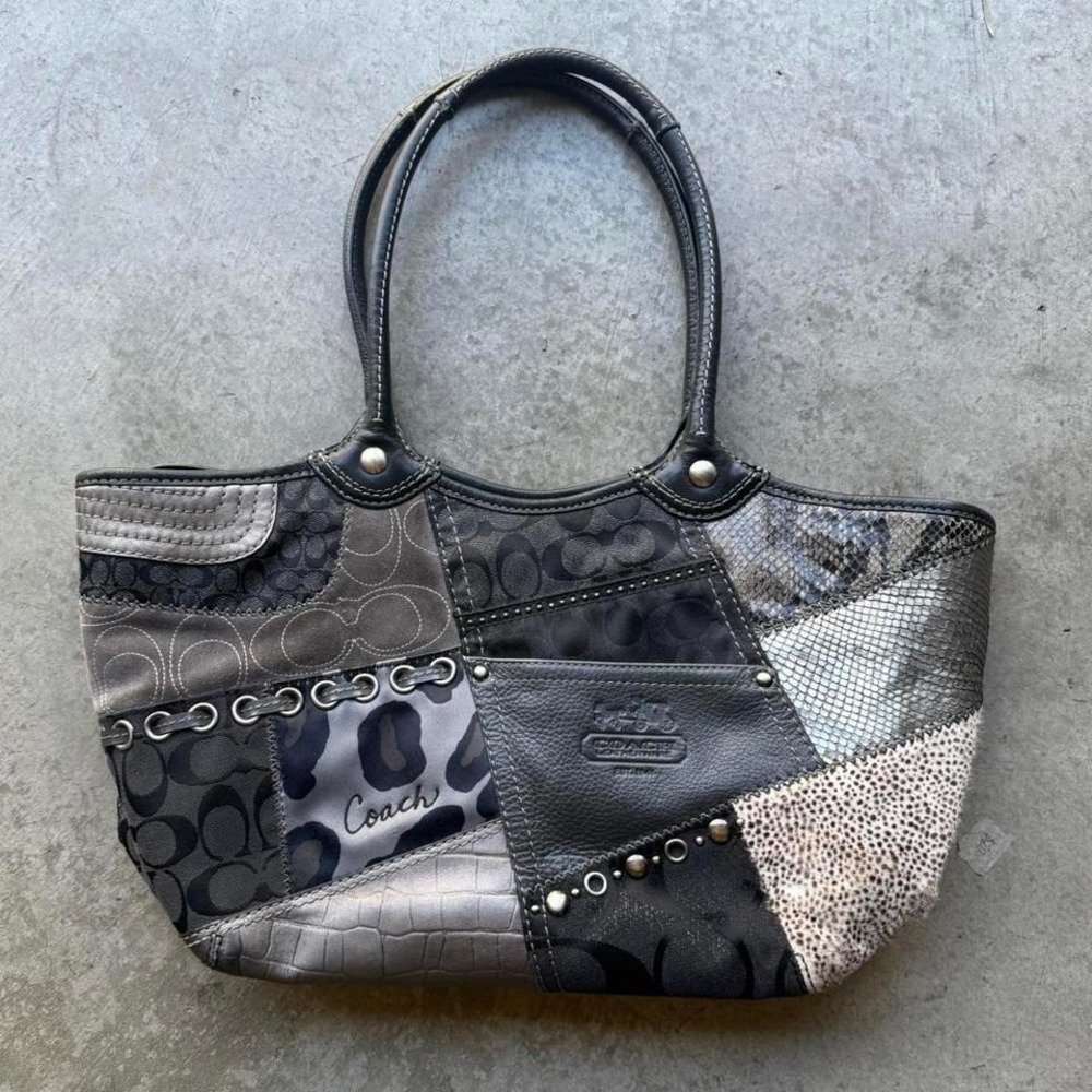 Coach Bleeker Patchwork Tote in Black and Gray